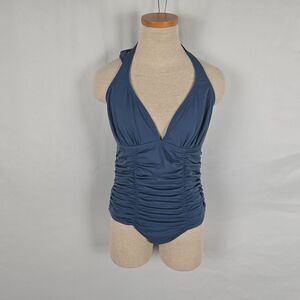 Aerin Rose One Piece Swimsuit Women's 12 Blue One Piece Tie Back Ruched